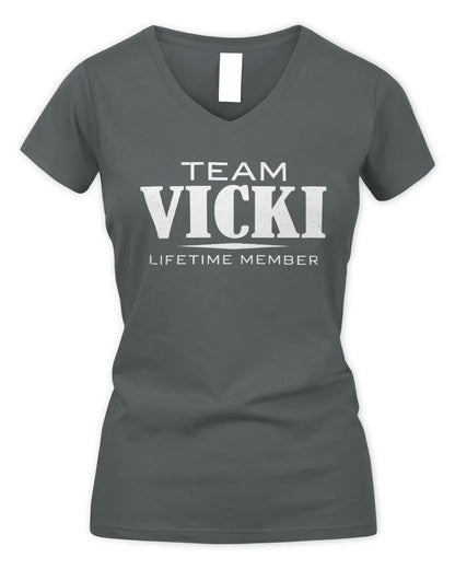 VICKI BL62-K4-128 - Personalized “Team NAME Lifetime Member” - Women's V-Neck T-Shirt - Charcoal