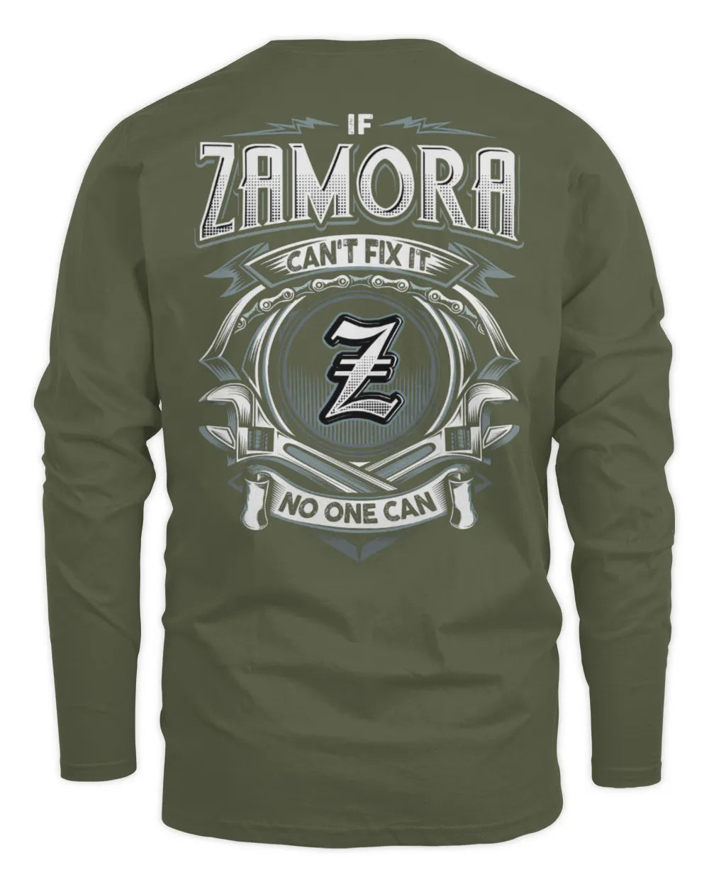 ZAMORA AP81-K4-626 - Personalized Ahmed Quote Apparel “If Ahmed Can't Fix It, No One Can” - Men's Long Sleeved T-Shirt - Military Green