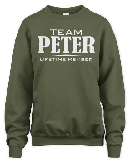 PETER BL62-K4-128 - Personalized “Team NAME Lifetime Member” - Unisex Sweatshirt - Military Green