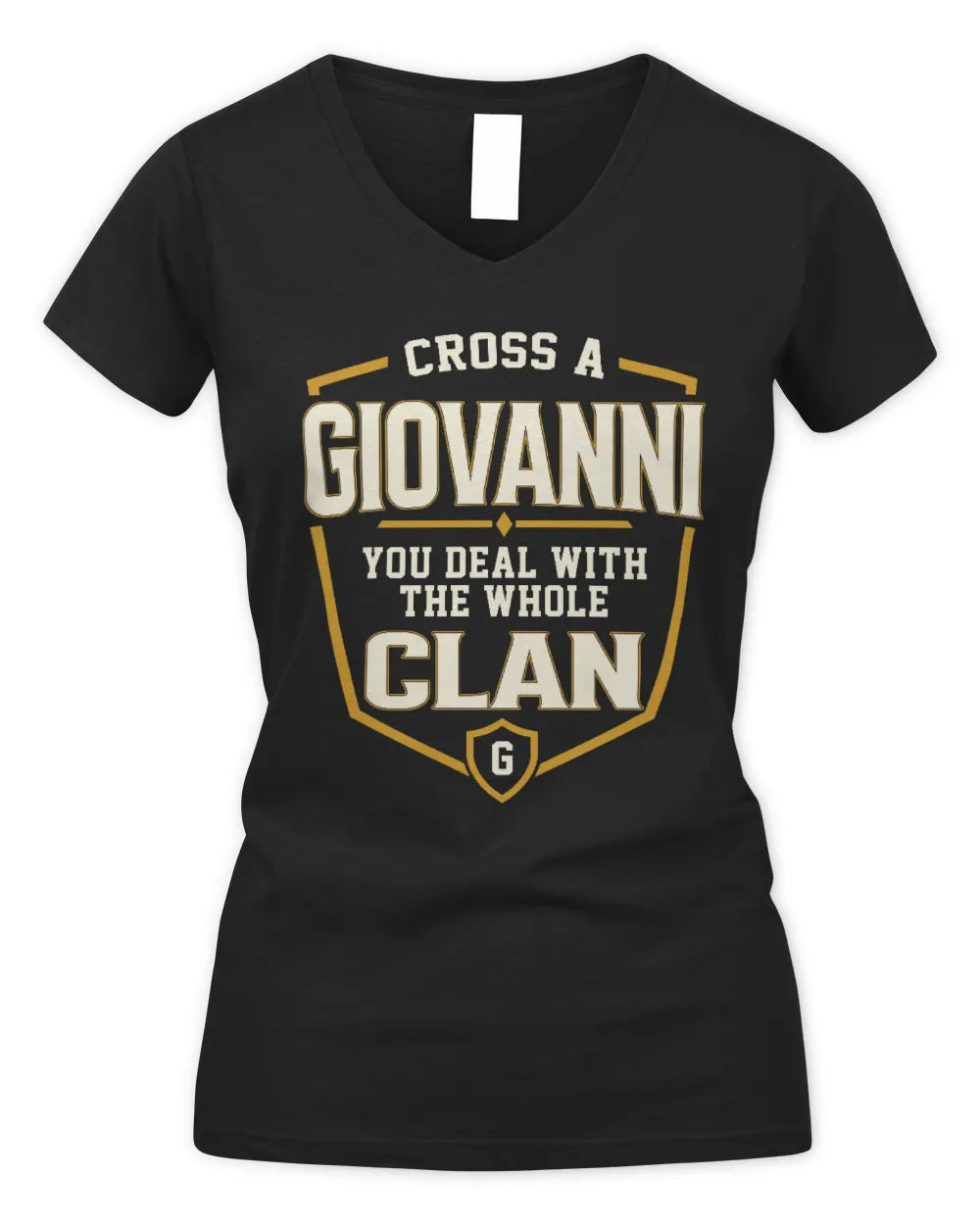 GIOVANNI NT1-K008 Cross A/An NAME, You Deal With the Whole Clan | Personalized Vintage T-Shirt - Women's V-Neck T-Shirt - Black