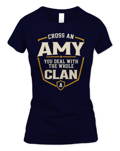 AMY NT1-K008 Cross A/An NAME, You Deal With the Whole Clan | Personalized Vintage T-Shirt - Women's Standard T-Shirt - Navy