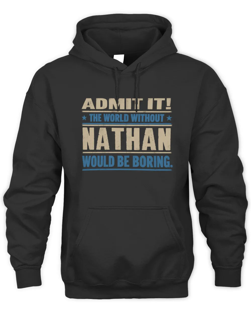 NATHAN TP68-K2-968 – Personalized Funny Quote Apparel “The World Without NAME Would Be Boring” - Unisex Hoodie - Black