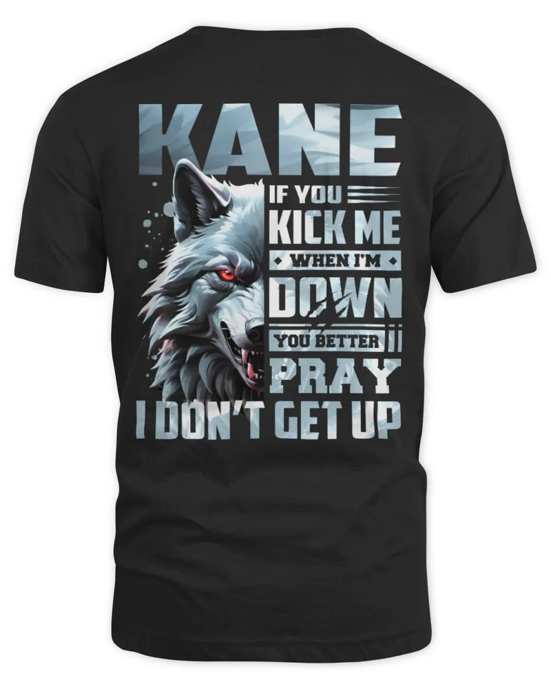 KANE AP62-K4-666 - Personalized Fierce Wolf Quote Apparel “If You Kick Me When I’m Down, You Better Pray I Don’t Get Up” - Unisex Standard T-Shirt - Black