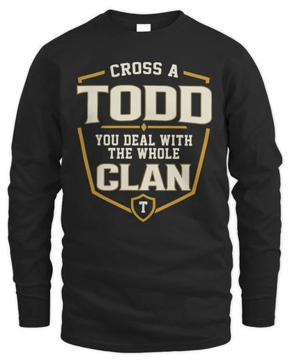 TODD NT1-K008 Cross A/An NAME, You Deal With the Whole Clan | Personalized Vintage T-Shirt - Men's Long Sleeved T-Shirt - Black