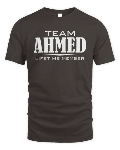 AHMED BL62-K4-128 - Personalized “Team NAME Lifetime Member” - Unisex Standard T-Shirt - Dark Chocolate