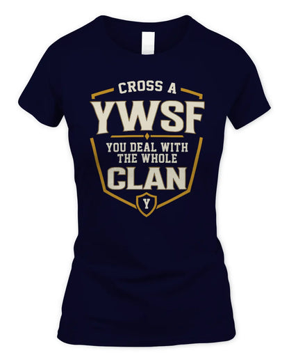 YWSF NT1-K008 Cross A/An NAME, You Deal With the Whole Clan | Personalized Vintage T-Shirt - Women's Standard T-Shirt - Navy