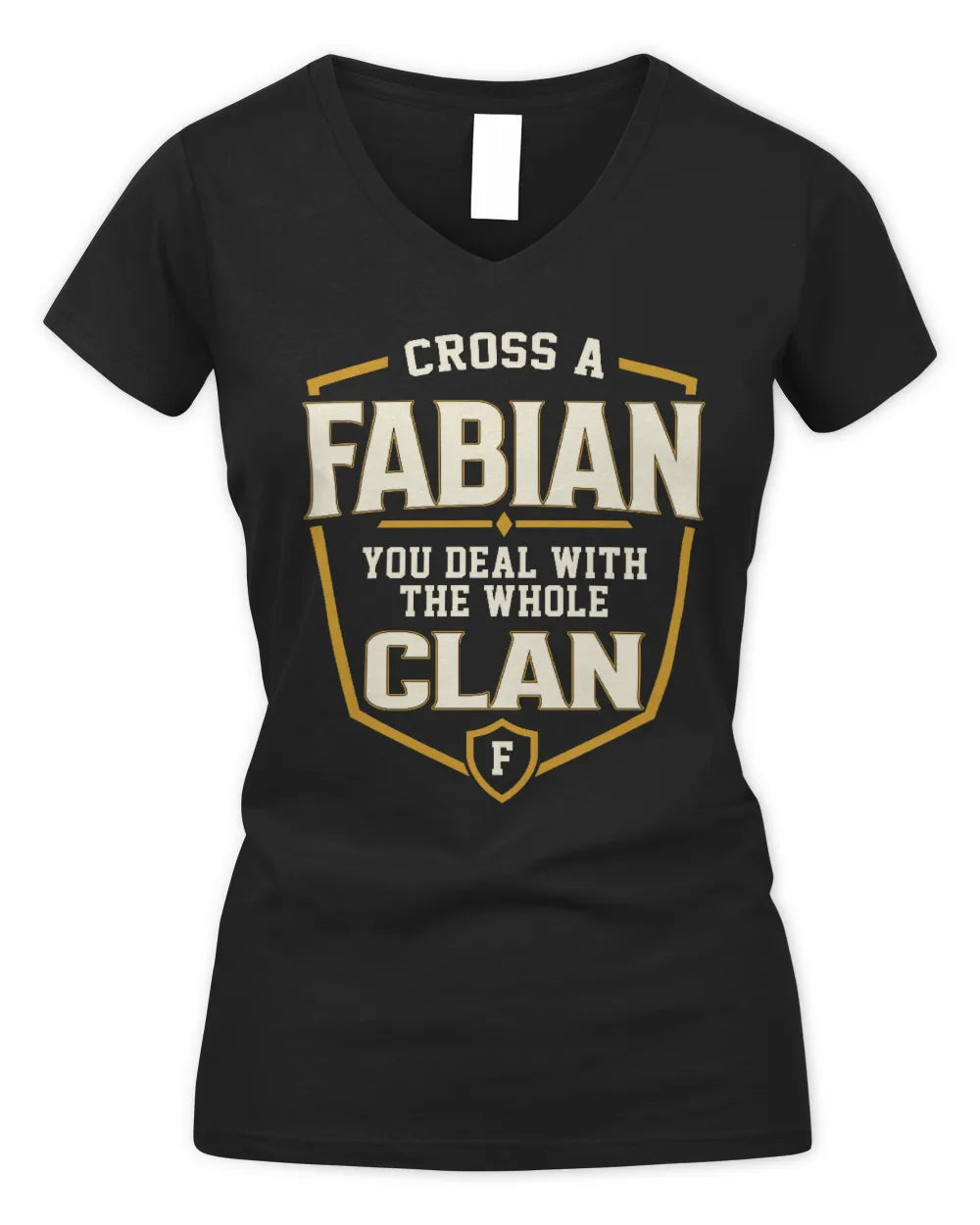 FABIAN NT1-K008 Cross A/An NAME, You Deal With the Whole Clan | Personalized Vintage T-Shirt - Women's V-Neck T-Shirt - Black