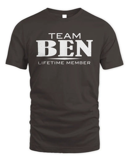 BEN BL62-K4-128 - Personalized “Team NAME Lifetime Member” - Unisex Standard T-Shirt - Dark Chocolate