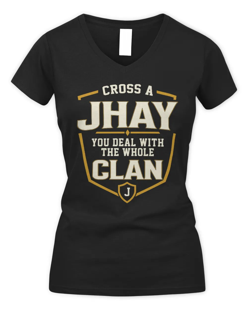 JHAY NT1-K008 Cross A/An NAME, You Deal With the Whole Clan | Personalized Vintage T-Shirt - Women's V-Neck T-Shirt - Black