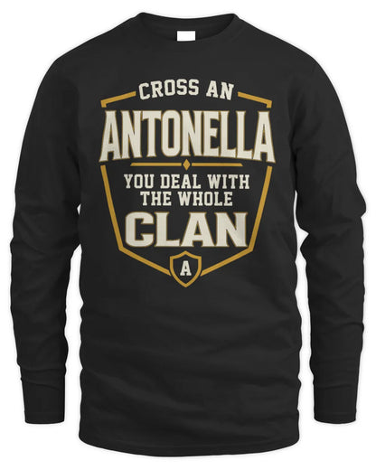 ANTONELLA NT1-K008 Cross A/An NAME, You Deal With the Whole Clan | Personalized Vintage T-Shirt - Men's Long Sleeved T-Shirt - Black