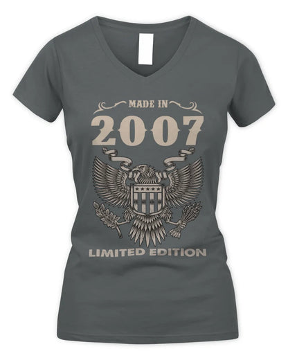 2007 HH89-K2 – Classic Birth Year Limited Edition T-Shirt - Women's V-Neck T-Shirt - Charcoal