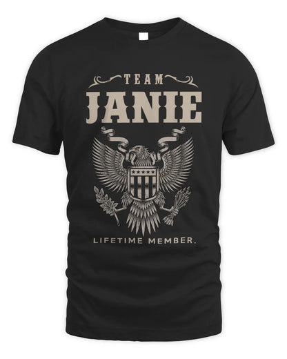 JANIE TP06-K82 – Personalized Classic Style Apparel “Team NAME Lifetime Member” - Unisex Standard T-Shirt - Black