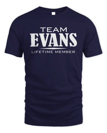 EVANS BL62-K4-128 - Personalized “Team NAME Lifetime Member” - Unisex Standard T-Shirt - Navy