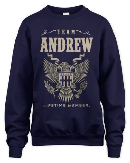ANDREW TP06-K82 – Personalized Classic Style Apparel “Team NAME Lifetime Member” - Unisex Sweatshirt - Navy