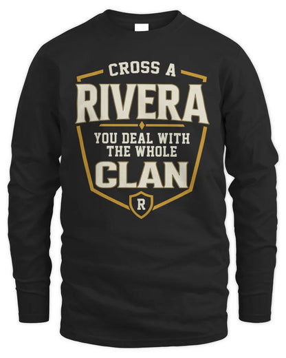 RIVERA NT1-K008 Cross A/An NAME, You Deal With the Whole Clan | Personalized Vintage T-Shirt - Men's Long Sleeved T-Shirt - Black