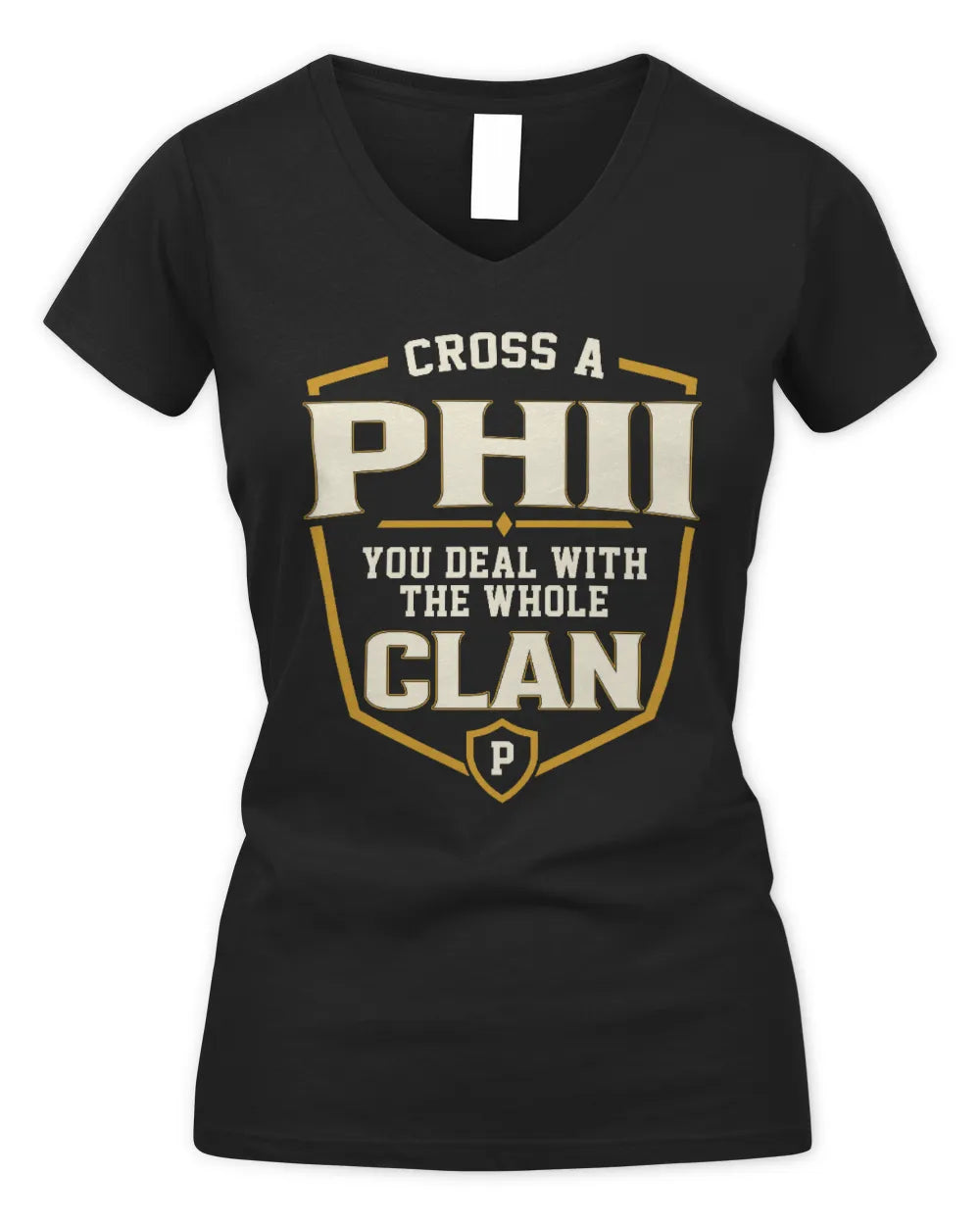 PHII NT1-K008 Cross A/An NAME, You Deal With the Whole Clan | Personalized Vintage T-Shirt - Women's V-Neck T-Shirt - Black