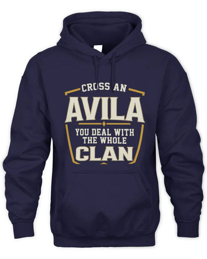 AVILA NT1-K008 Cross A/An NAME, You Deal With the Whole Clan | Personalized Vintage T-Shirt - Unisex Hoodie - Navy