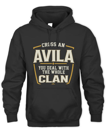 AVILA NT1-K008 Cross A/An NAME, You Deal With the Whole Clan | Personalized Vintage T-Shirt - Unisex Hoodie - Black