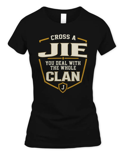 JIE NT1-K008 Cross A/An NAME, You Deal With the Whole Clan | Personalized Vintage T-Shirt - Women's Standard T-Shirt - Black