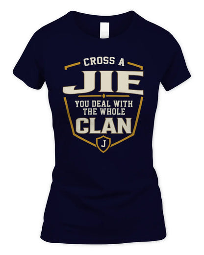JIE NT1-K008 Cross A/An NAME, You Deal With the Whole Clan | Personalized Vintage T-Shirt - Women's Standard T-Shirt - Navy