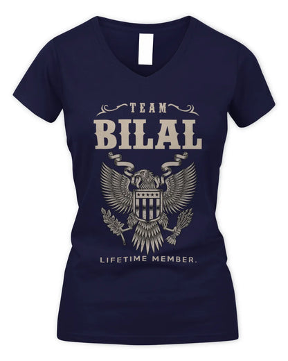 BILAL TP06-K82 – Personalized Classic Style Apparel “Team NAME Lifetime Member” - Women's V-Neck T-Shirt - Navy