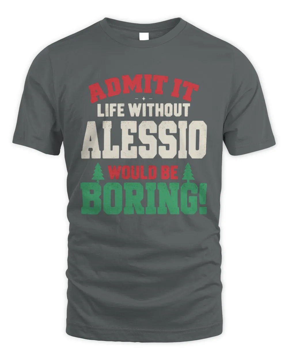 ALESSIO P5 TH08 Christmas T-Shirt – “Life Without NAME Would Be Boring” - Unisex Standard T-Shirt - Charcoal