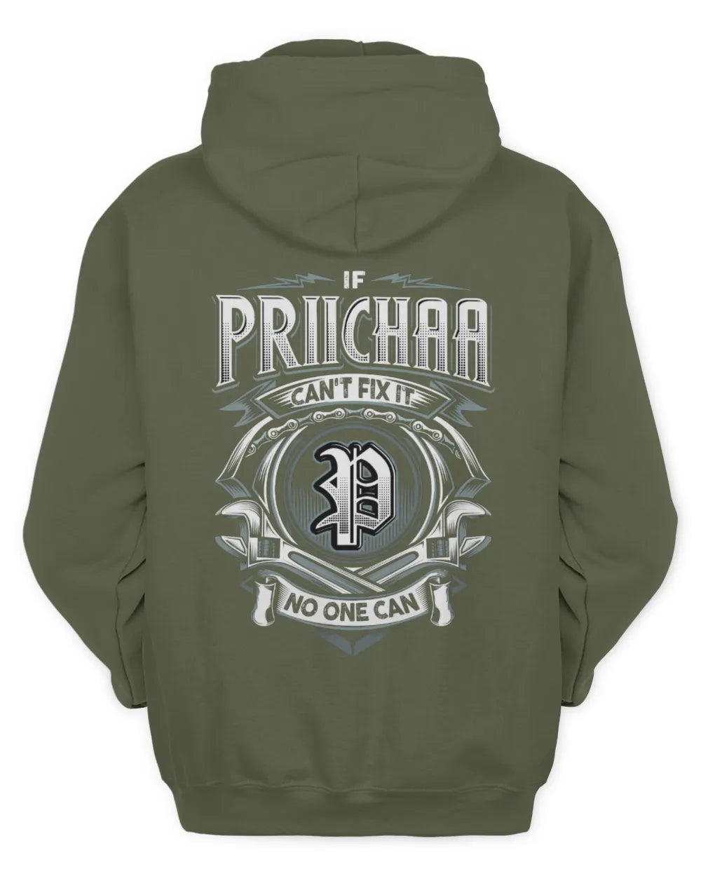 PRIICHAA AP81-K4-626 - Personalized Ahmed Quote Apparel “If Ahmed Can't Fix It, No One Can” - Unisex Hoodie - Military Green