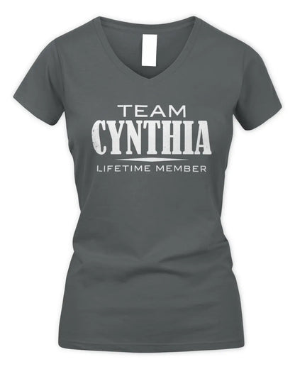 CYNTHIA BL62-K4-128 - Personalized “Team NAME Lifetime Member” - Women's V-Neck T-Shirt - Charcoal