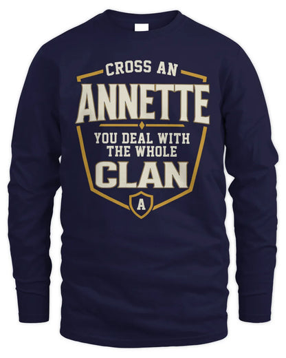 ANNETTE NT1-K008 Cross A/An NAME, You Deal With the Whole Clan | Personalized Vintage T-Shirt - Men's Long Sleeved T-Shirt - Navy