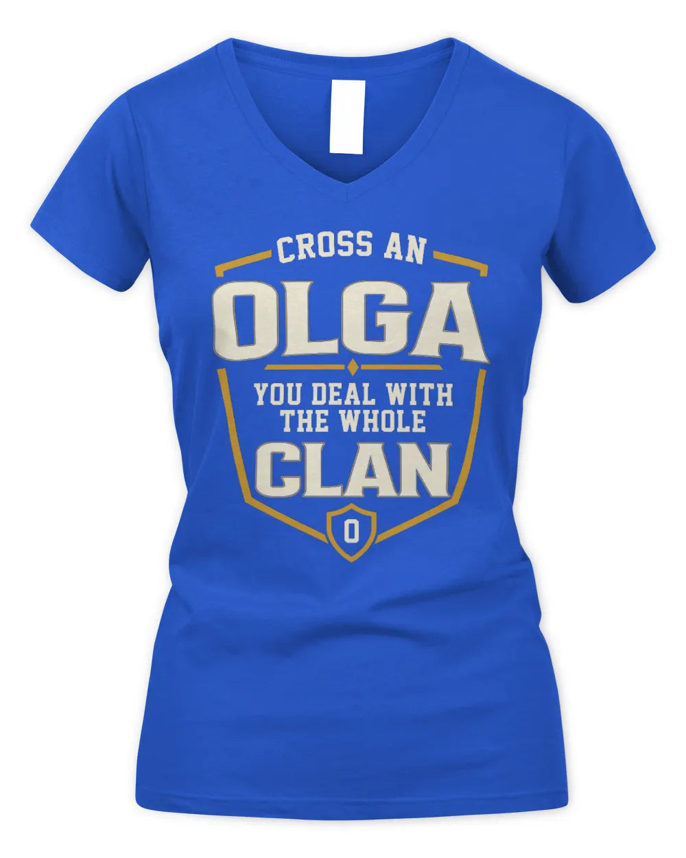 OLGA NT1-K008 Cross A/An NAME, You Deal With the Whole Clan | Personalized Vintage T-Shirt - Women's V-Neck T-Shirt - Royal