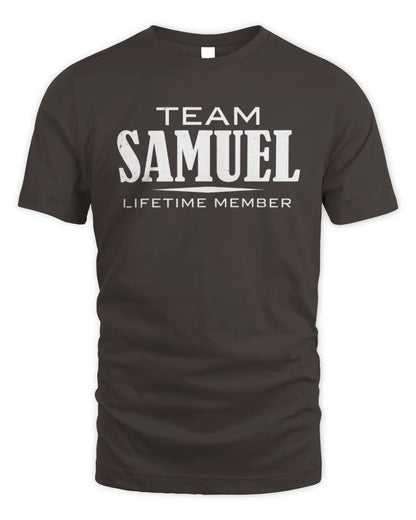 SAMUEL BL62-K4-128 - Personalized “Team NAME Lifetime Member” - Unisex Standard T-Shirt - Dark Chocolate
