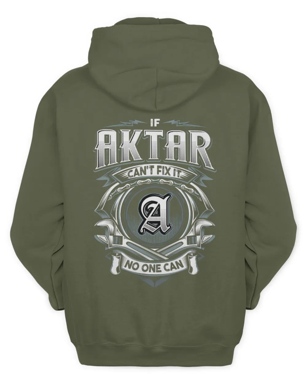 AKTAR AP81-K4-626 - Personalized Ahmed Quote Apparel “If Ahmed Can't Fix It, No One Can” - Unisex Hoodie - Military Green