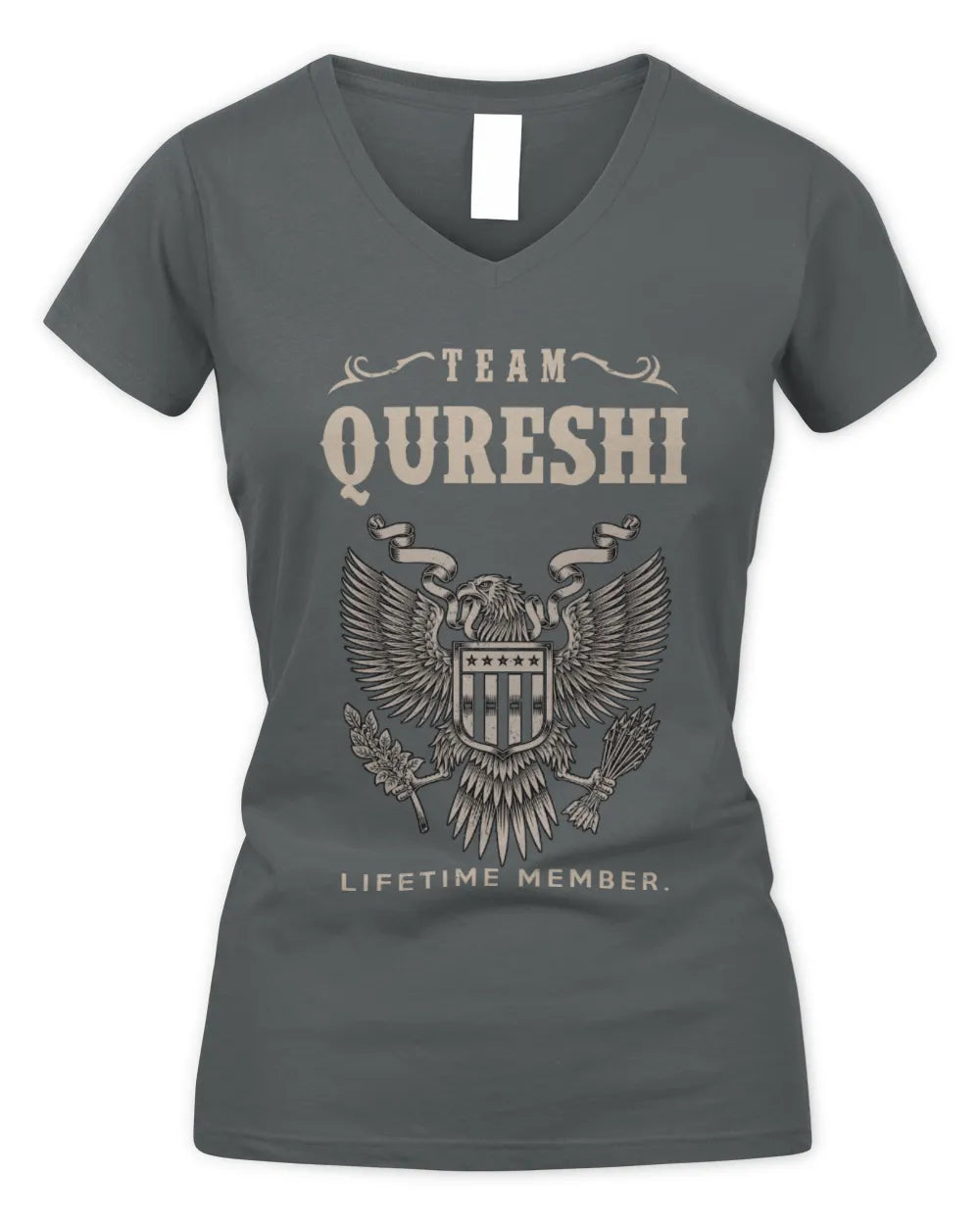 QURESHI TP06-K82 – Personalized Classic Style Apparel “Team NAME Lifetime Member” - Women's V-Neck T-Shirt - Charcoal