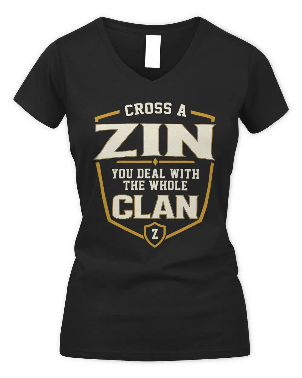 ZIN NT1-K008 Cross A/An NAME, You Deal With the Whole Clan | Personalized Vintage T-Shirt - Women's V-Neck T-Shirt - Black