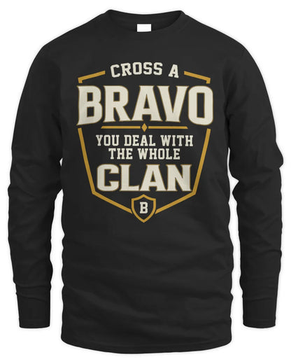 BRAVO NT1-K008 Cross A/An NAME, You Deal With the Whole Clan | Personalized Vintage T-Shirt - Men's Long Sleeved T-Shirt - Black