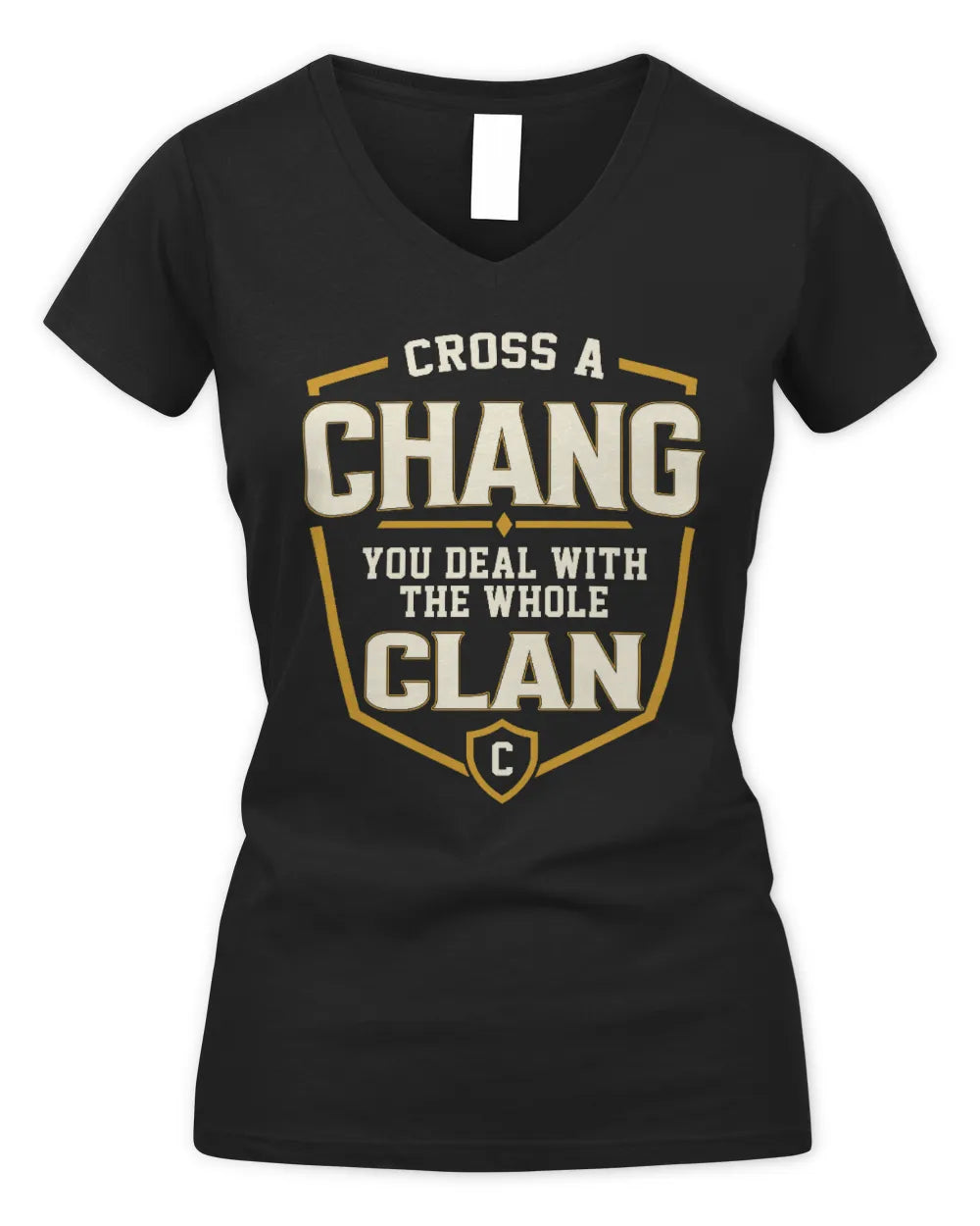 CHANG NT1-K008 Cross A/An NAME, You Deal With the Whole Clan | Personalized Vintage T-Shirt - Women's V-Neck T-Shirt - Black