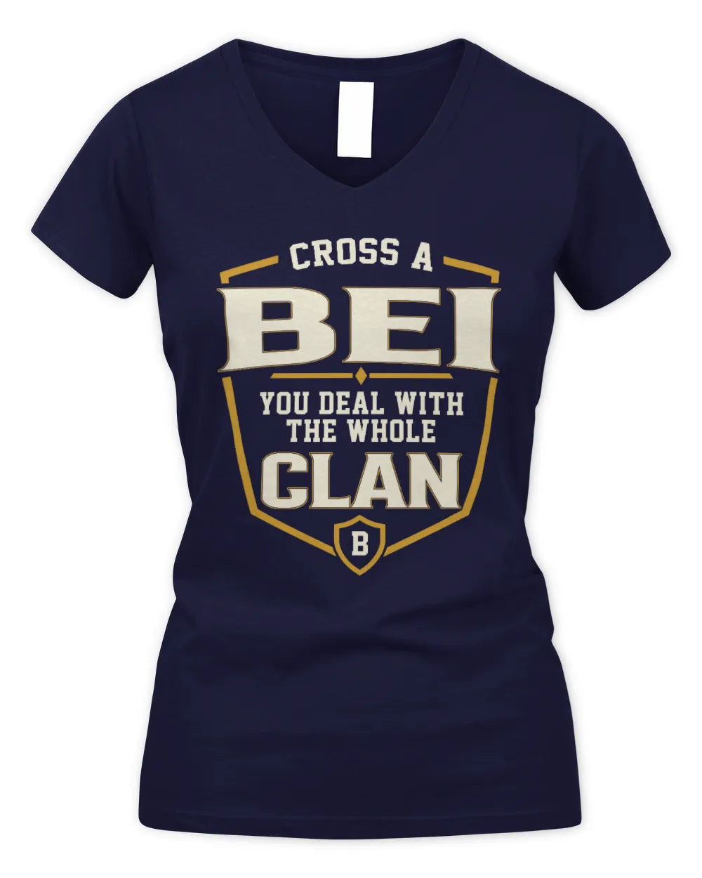 BEI NT1-K008 Cross A/An NAME, You Deal With the Whole Clan | Personalized Vintage T-Shirt - Women's V-Neck T-Shirt - Navy