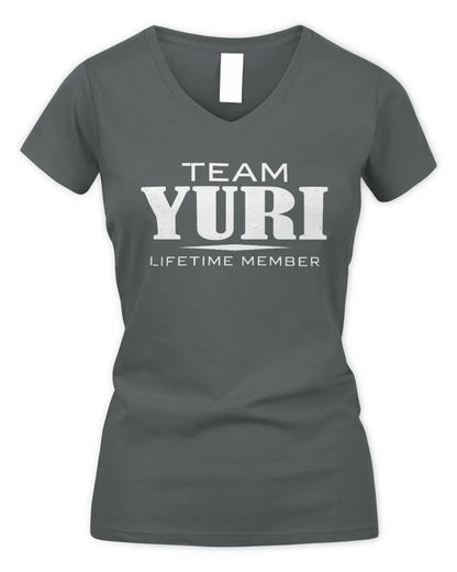 YURI BL62-K4-128 - Personalized “Team NAME Lifetime Member” - Women's V-Neck T-Shirt - Charcoal