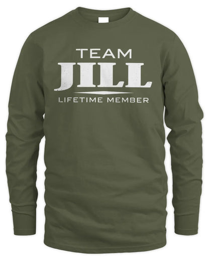 JILL BL62-K4-128 - Personalized “Team NAME Lifetime Member” - Men's Long Sleeved T-Shirt - Military Green