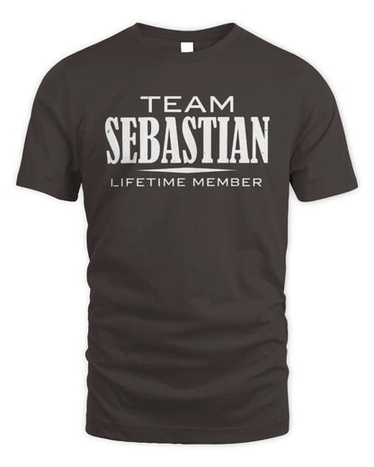 SEBASTIAN BL62-K4-128 - Personalized “Team NAME Lifetime Member” - Unisex Standard T-Shirt - Dark Chocolate