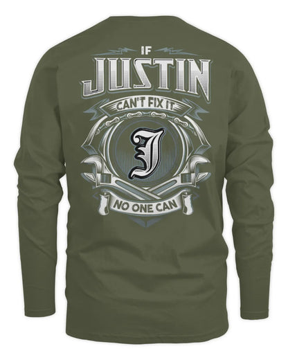 JUSTIN AP81-K4-626 - Personalized Ahmed Quote Apparel “If Ahmed Can't Fix It, No One Can” - Men's Long Sleeved T-Shirt - Military Green