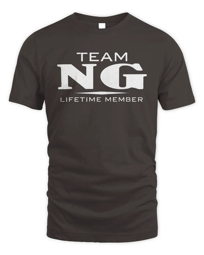 NG BL62-K4-128 - Personalized “Team NAME Lifetime Member” - Unisex Standard T-Shirt - Dark Chocolate