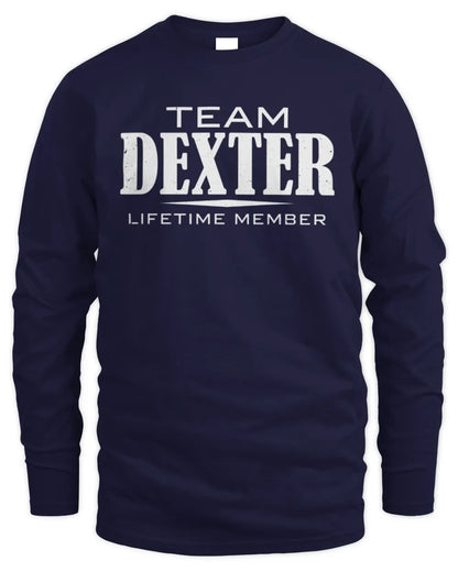 DEXTER BL62-K4-128 - Personalized “Team NAME Lifetime Member” - Men's Long Sleeved T-Shirt - Navy