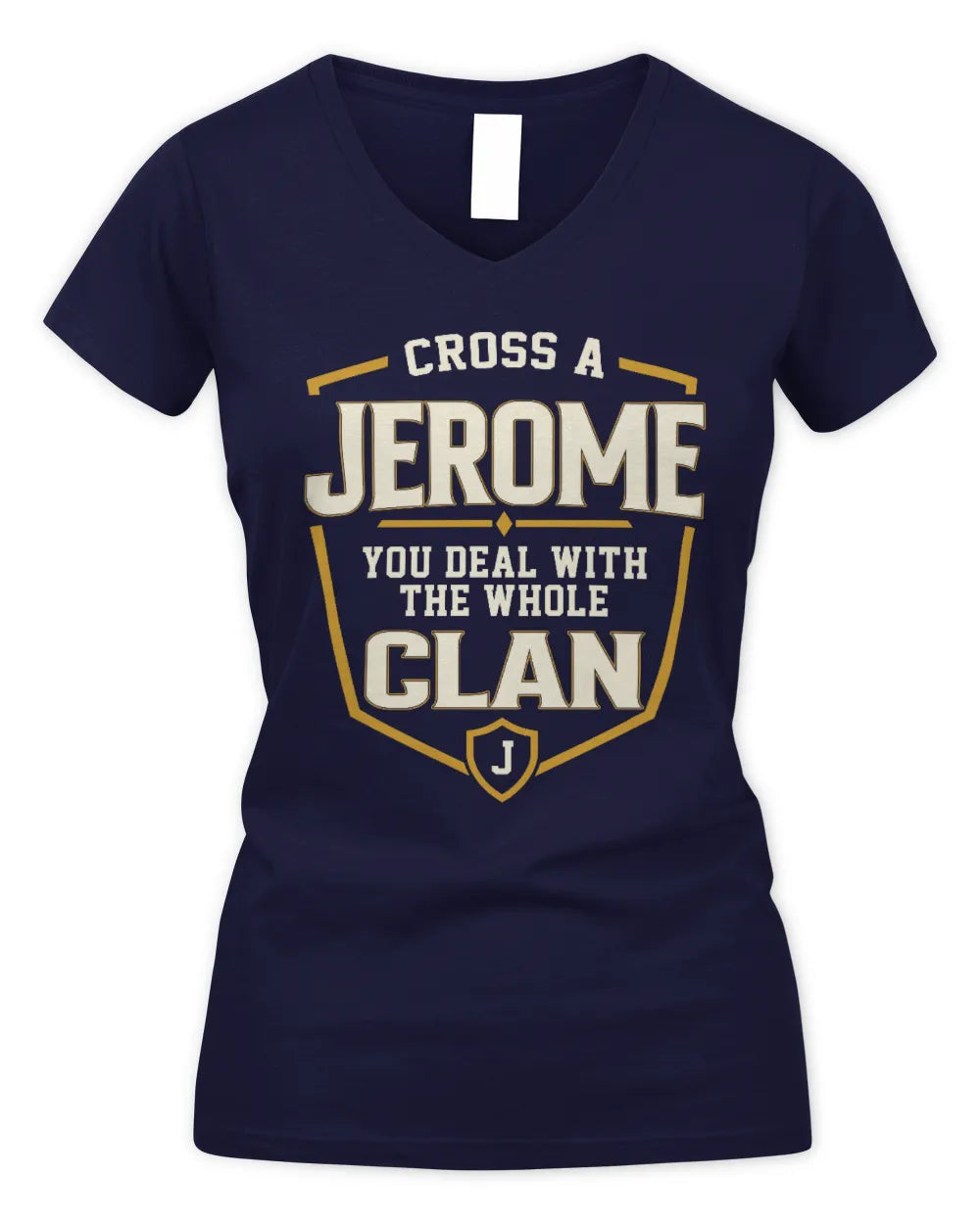 JEROME NT1-K008 Cross A/An NAME, You Deal With the Whole Clan | Personalized Vintage T-Shirt - Women's V-Neck T-Shirt - Navy