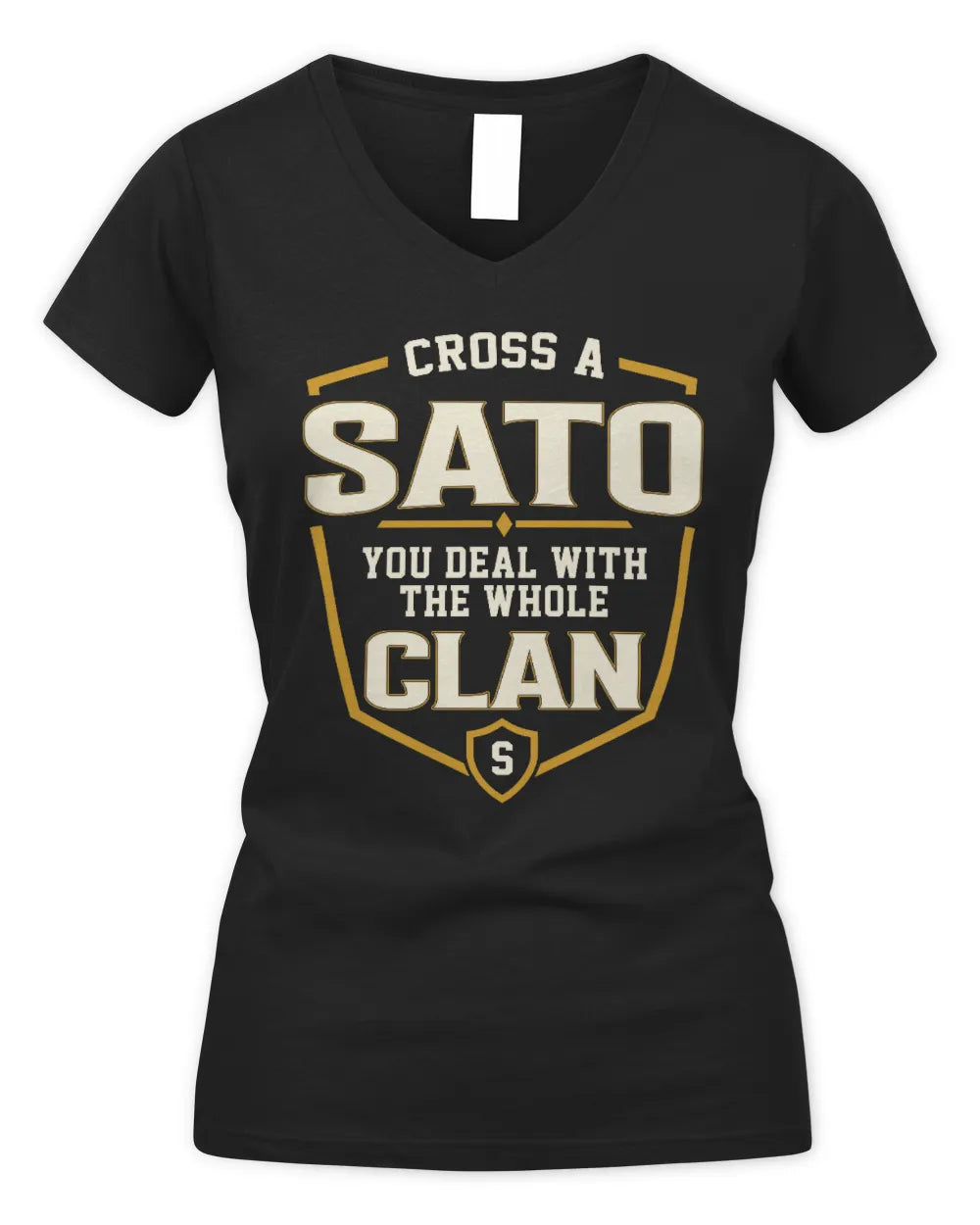 SATO NT1-K008 Cross A/An NAME, You Deal With the Whole Clan | Personalized Vintage T-Shirt - Women's V-Neck T-Shirt - Black