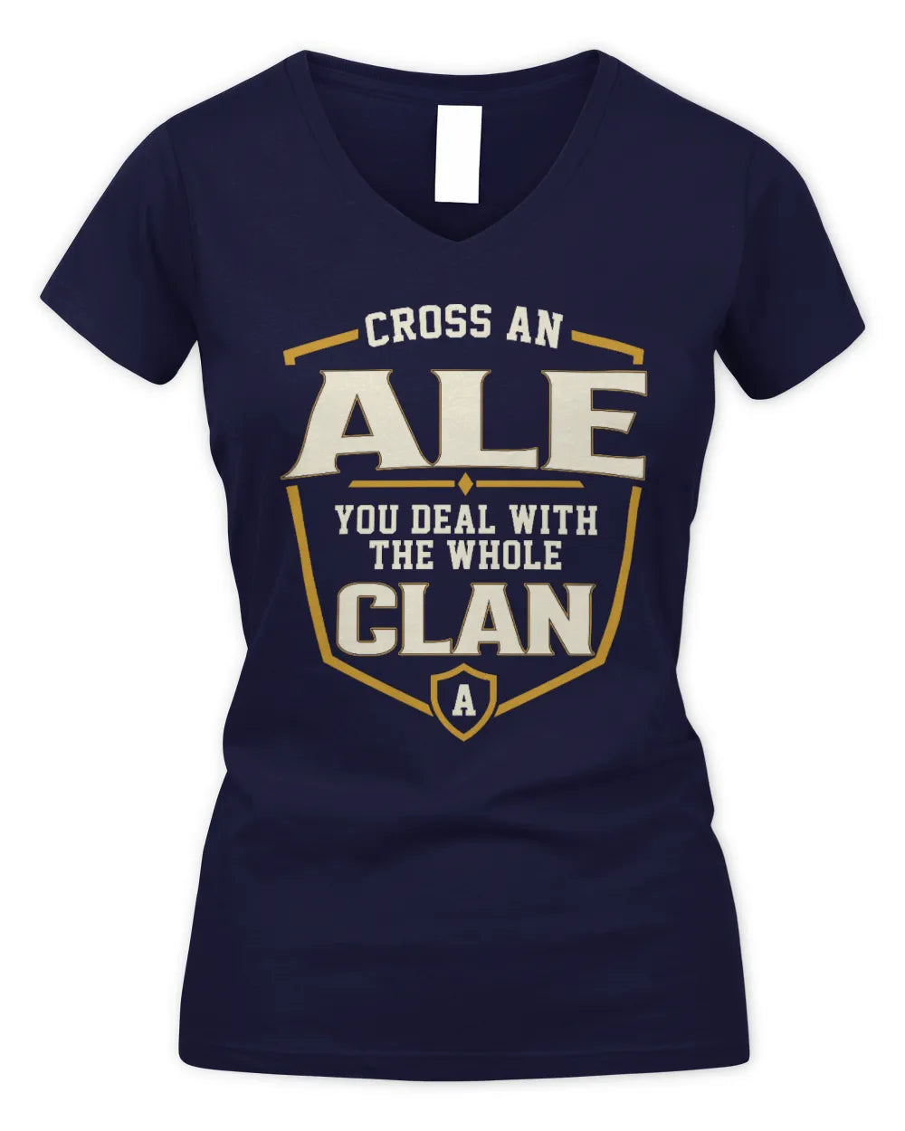 ALE NT1-K008 Cross A/An NAME, You Deal With the Whole Clan | Personalized Vintage T-Shirt - Women's V-Neck T-Shirt - Navy
