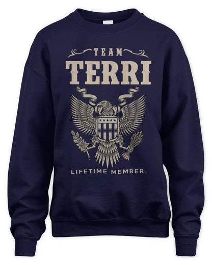 TERRI TP06-K82 – Personalized Classic Style Apparel “Team NAME Lifetime Member” - Unisex Sweatshirt - Navy