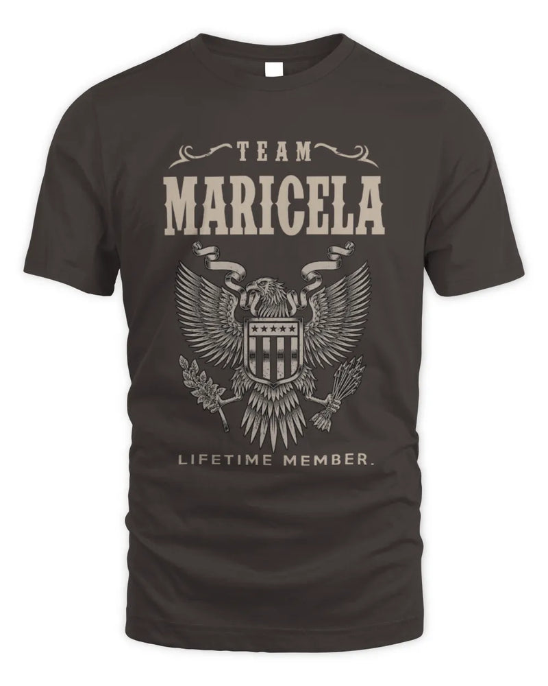 MARICELA TP06-K82 – Personalized Classic Style Apparel “Team NAME Lifetime Member” - Unisex Standard T-Shirt - Dark Chocolate
