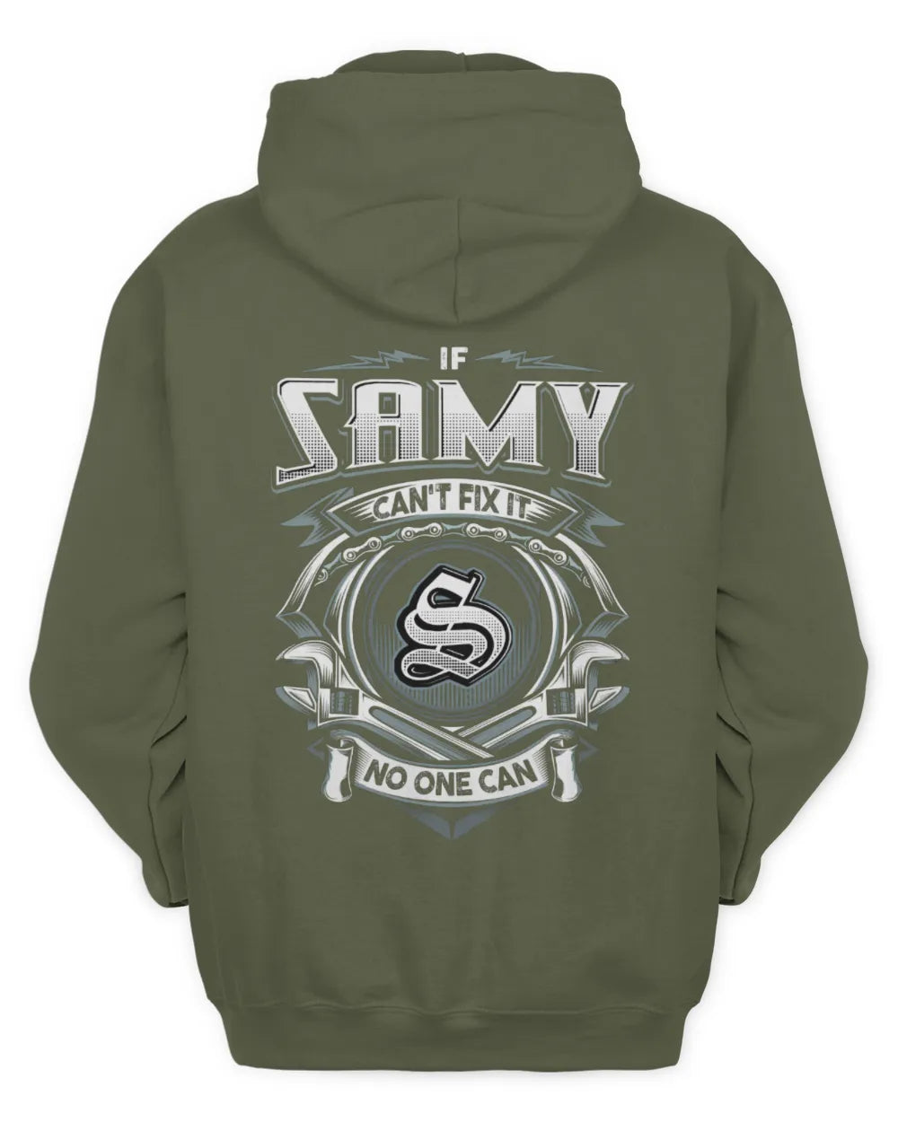 SAMY AP81-K4-626 - Personalized Ahmed Quote Apparel “If Ahmed Can't Fix It, No One Can” - Unisex Hoodie - Military Green