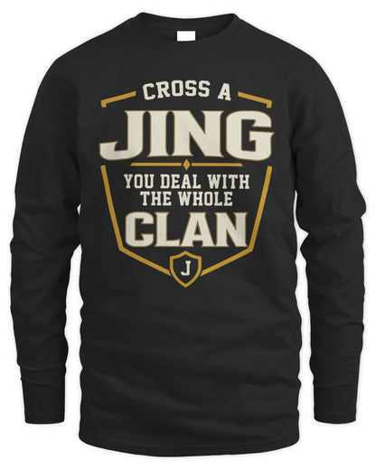 JING NT1-K008 Cross A/An NAME, You Deal With the Whole Clan | Personalized Vintage T-Shirt - Men's Long Sleeved T-Shirt - Black